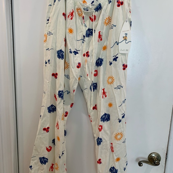 Printed Linen Pull On Pants - White - Picture 6 of 7